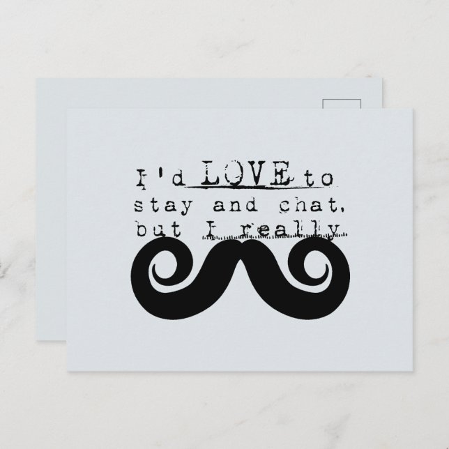 Blue Grey Black Funny Humor I Mustache Postkarte (Vorne/Hinten)