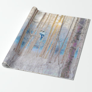 Blue Grey Blue Jay Bird Forest Trees Art Geschenkpapier