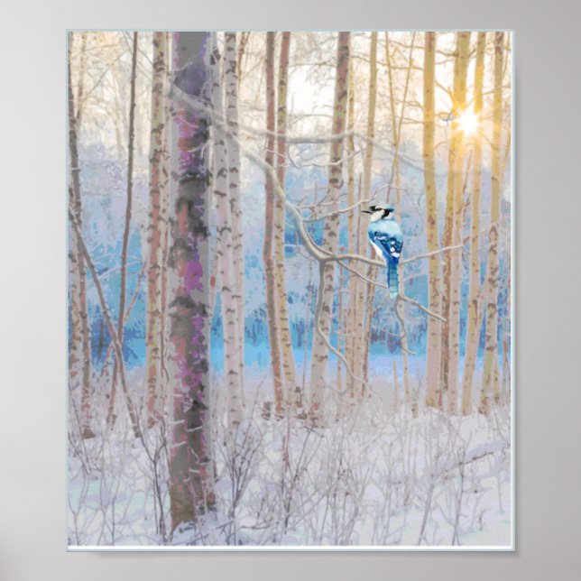 Blue Grey Blue Jay Bird Forest Trees Art Poster (Vorne)