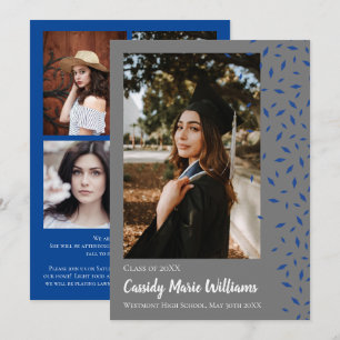 Blue Grey Confetti Graduation Announcement Einladung