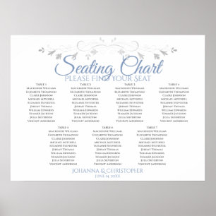 Blue & Grey Elegant 7 Table Wedding Seating Chart Poster
