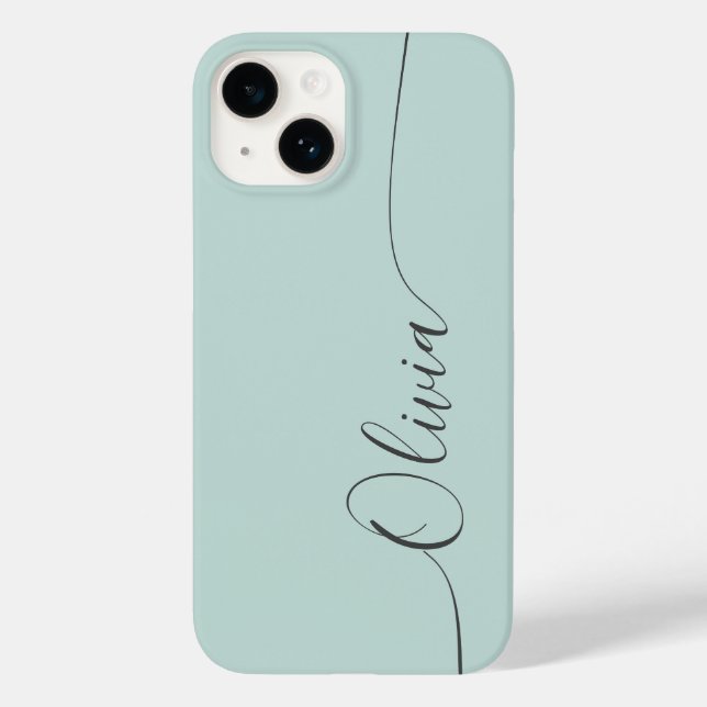 Blue Grey Elegant Calligraphy Script Name Case- Case-Mate iPhone Hülle (Rückseite)