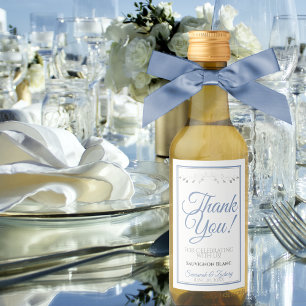 Blue & Grey Elegant Wedding Danke Mini Weinetikett
