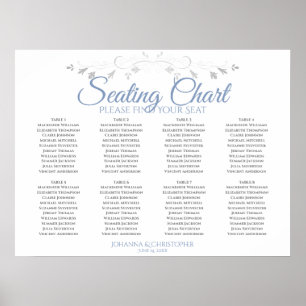 Blue & Grey Elegante 8 Table Wedding Seating Chart Poster