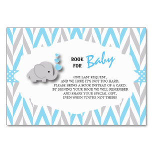 Blue & Grey Elephant Baby Dusche   Buch mitbringen Tischnummer