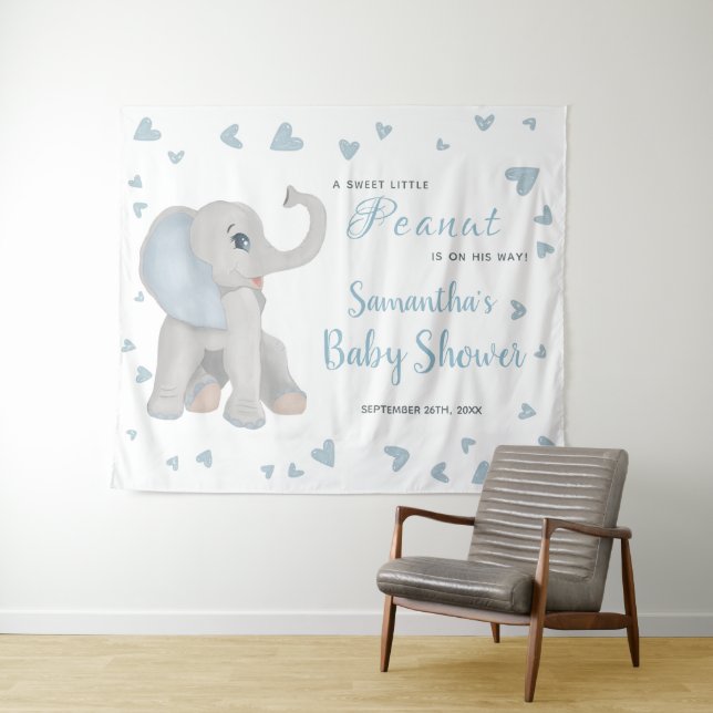 Blue Grey Elephant Boy Baby Duschvorhang Zeichen Wandteppich (Beispiel (Horizontal))