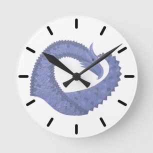 Blue-grey heart dragon on white runde wanduhr