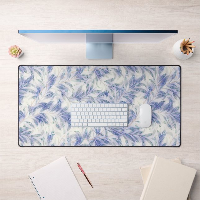Blue Grey Leaf Pop Art Pattern Desk Mat Pad Schreibtischunterlage (Büro 1)