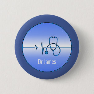 Blue Grey Medical Stethoscope Heartbeat Button