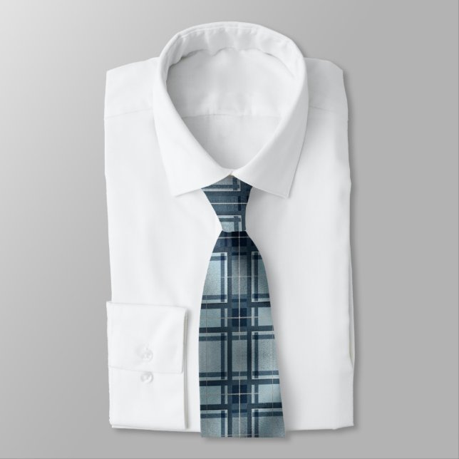Blue Grey Tartan Plaid Krawatte (Gebunden)