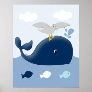 Blue Grey Whale Kinderzimmer Kunstdrucken Poster