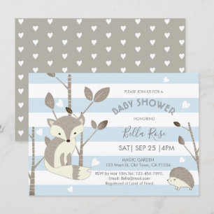 Blue Grey Woodland Fox Igel Baby Showcard Einladung