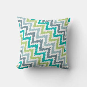Blue Grey Zigzag Ikat Pattern Kissen