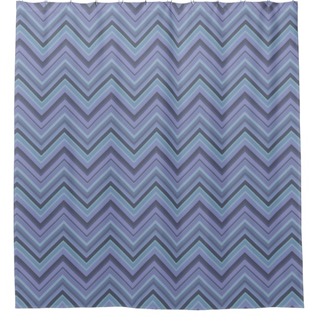 Blue-Grey Zigzag Stripes Duschvorhang (Vorderseite)