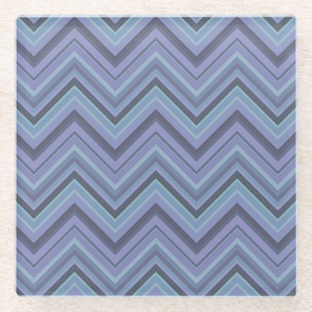 Blue-Grey Zigzag Stripes Glasuntersetzer (Vorderseite)