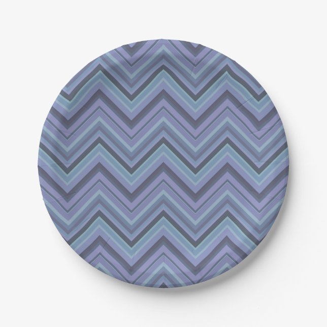 Blue-Grey Zigzag Stripes Pappteller (Vorderseite)