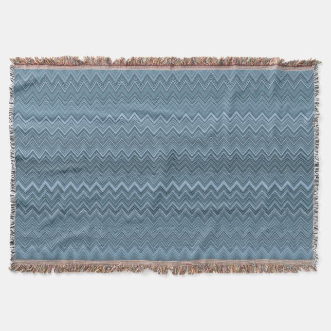 Blue Grey Zigzag Wavy Muster Decke (Vorderseite)
