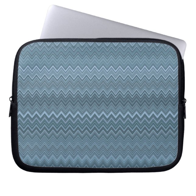Blue Grey Zigzag Wavy Muster Laptopschutzhülle (Vorderseite)