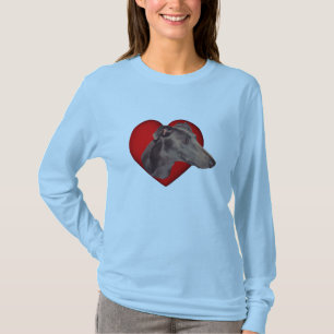 Blue Greyhound Face Red Heart Dog T-Shirt