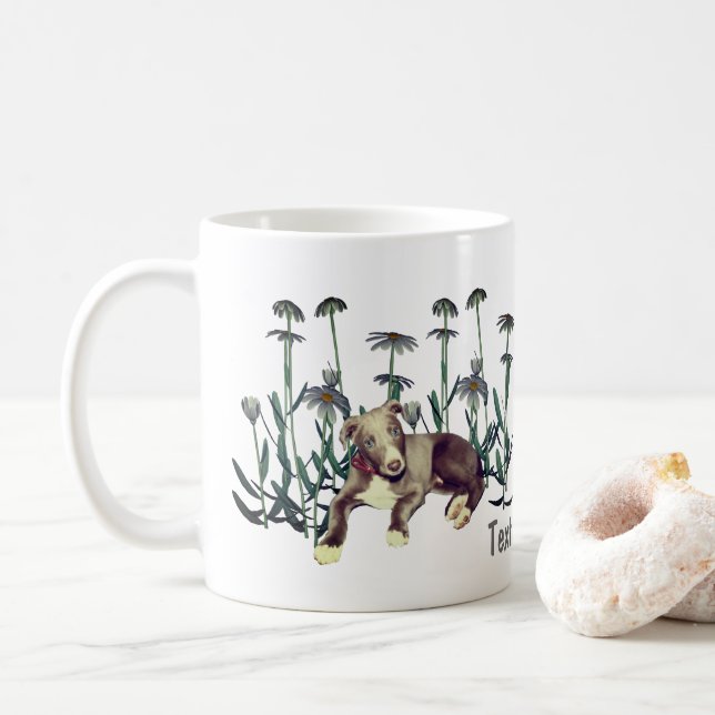 Blue Greyhound Puppy Daisies Personalisiert Kaffeetasse (Mit Donut)