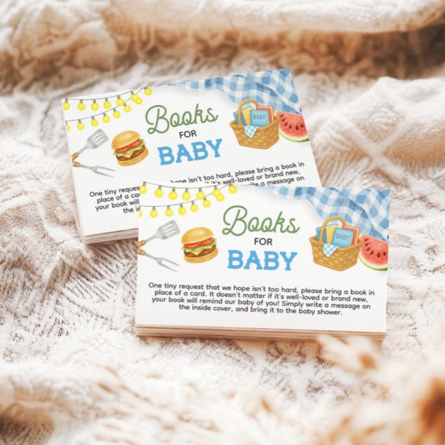 Blue GRILLEN Baby Shower Books for Baby Begleitkarte (Blue BBQ Baby Shower Books for Baby Enclosure Card)