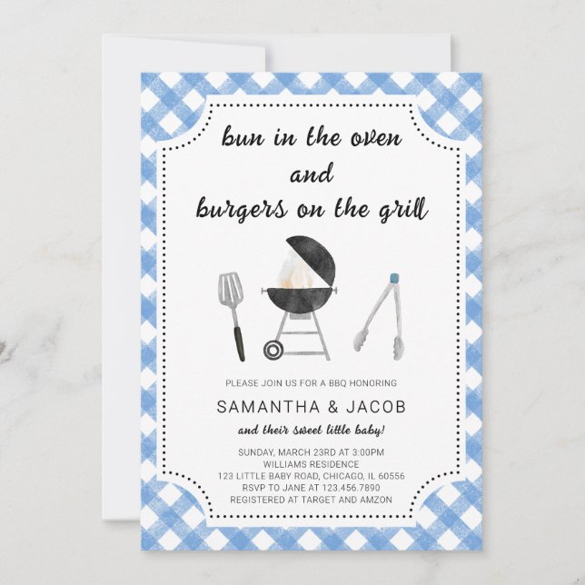Blue GRILLEN Baby Shower Einladung (Vorderseite)