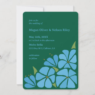 Blue Groovy Blume Muster Hochzeitseinladung Einladung