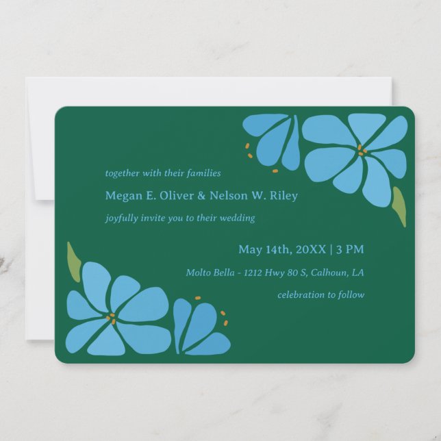 Blue Groovy Blume Muster Hochzeitseinladung Einladung (Vorderseite)