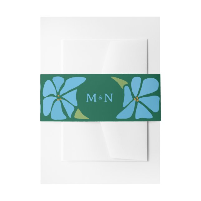 Blue Groovy Blume Muster Hochzeitseinladung Einladungsbanderole (Vorderseite Beispiel)