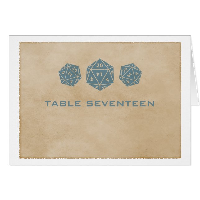Blue Grunge D20 Dice Gamer Tischnummer Card (Vorderseite (Horizontal))