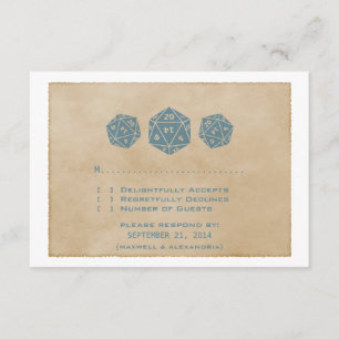 Blue Grunge D20 Würfel Gamer Response Card RSVP Karte