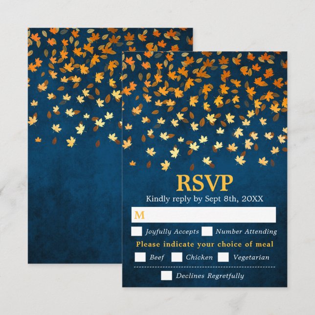 Blue Grunge Hochzeitsessen - Auswahl im Herbst RSVP Karte (Vorne/Hinten)