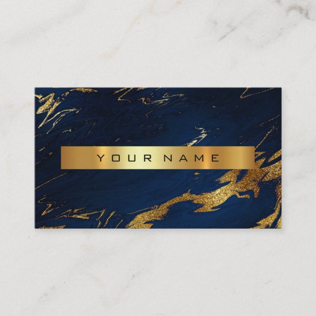 Blue Grungy Gold Marble Vip Business Card Visitenkarte (Vorderseite)