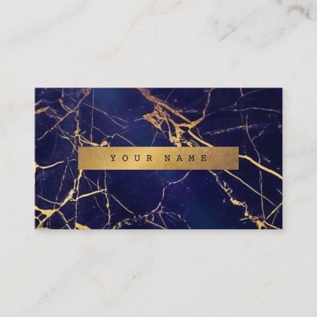 Blue Grungy Gold Marble Vip Business Card Visitenkarte (Vorderseite)