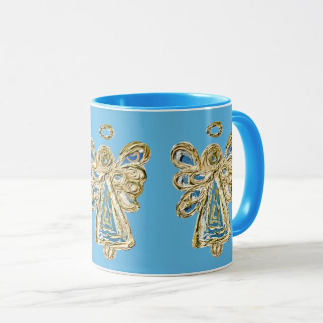 Blue Guardian Angel Custom Coffee Cup Tasse (VorderseiteRechts)