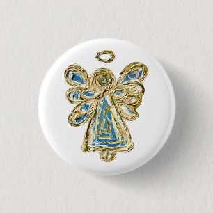 Blue Guardian Angel Custom Holiday Button Button