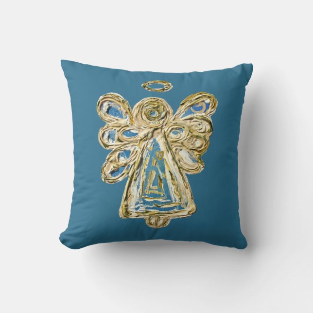 Blue Guardian Angel Decorative Art Throw Kissen (Vorderseite)
