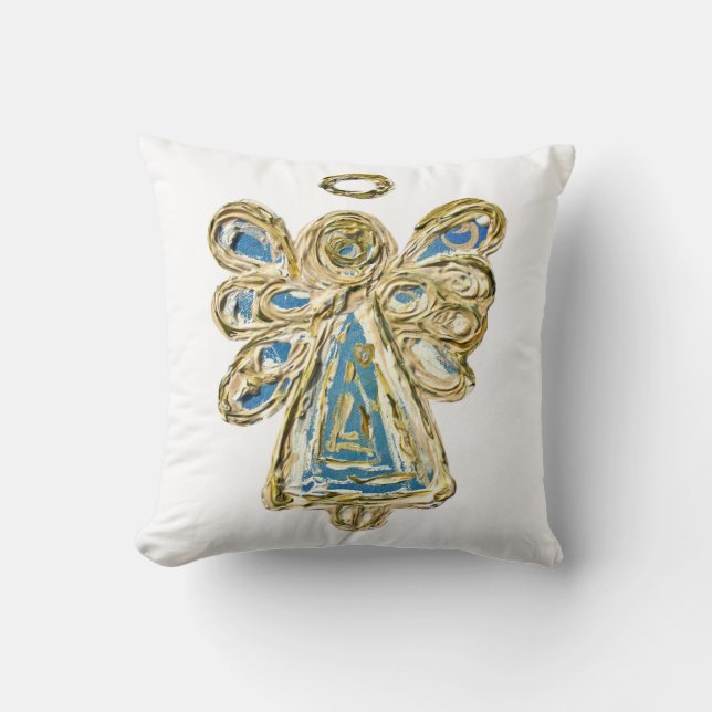 Blue Guardian Angel Decorative Art Throw Kissen (Vorderseite)
