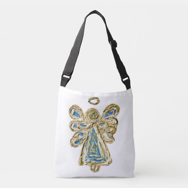Blue Guardian Angel Pursuit Art Cross Body Bag Tragetaschen Mit Langen Trägern (Vorderseite)