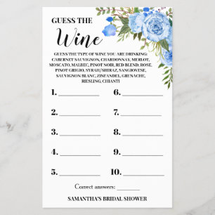 Blue Guess the Wine Couples Duschspielkarte Flyer
