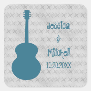 Blue Guitar Grunge Wedding Stickers