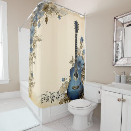 Blue Guitar Musiknotens Blume Duschvorhang