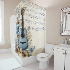Blue Guitar Musiknotens Blume Duschvorhang