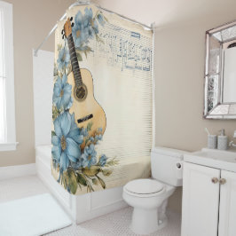 Blue Guitar Musiknotens Blume Duschvorhang