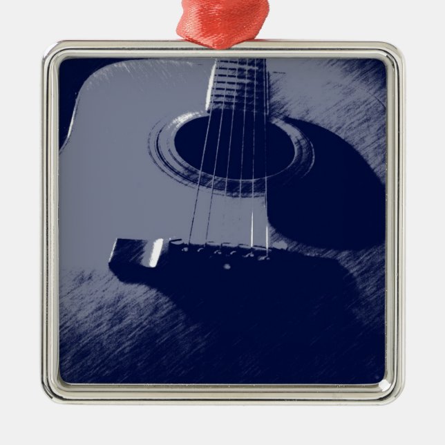 Blue Guitar Ornament Aus Metall (Vorne)