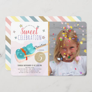 Blue Gummy Bear Candy Sushi Girl Foto Geburtstag Einladung