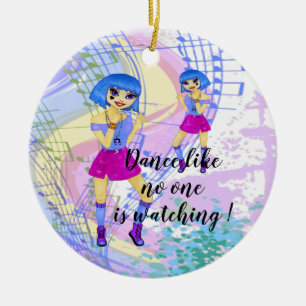 Blue Haar Mode Manga Illustration tanzen Keramik Ornament