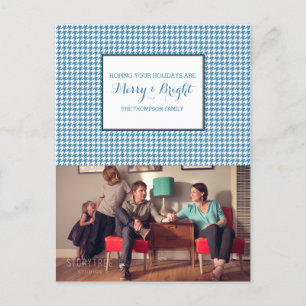 Blue Hahnentrittmuster Holiday Foto Postkarte