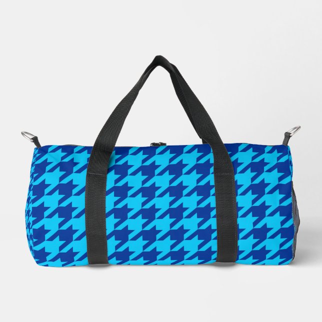 Blue Hahnentrittmuster Kariert Karo Duffle Bag (Vorderseite)