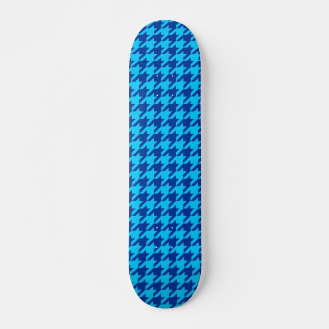 Blue Hahnentrittmuster Kariert Karo Skateboard (Vorne)